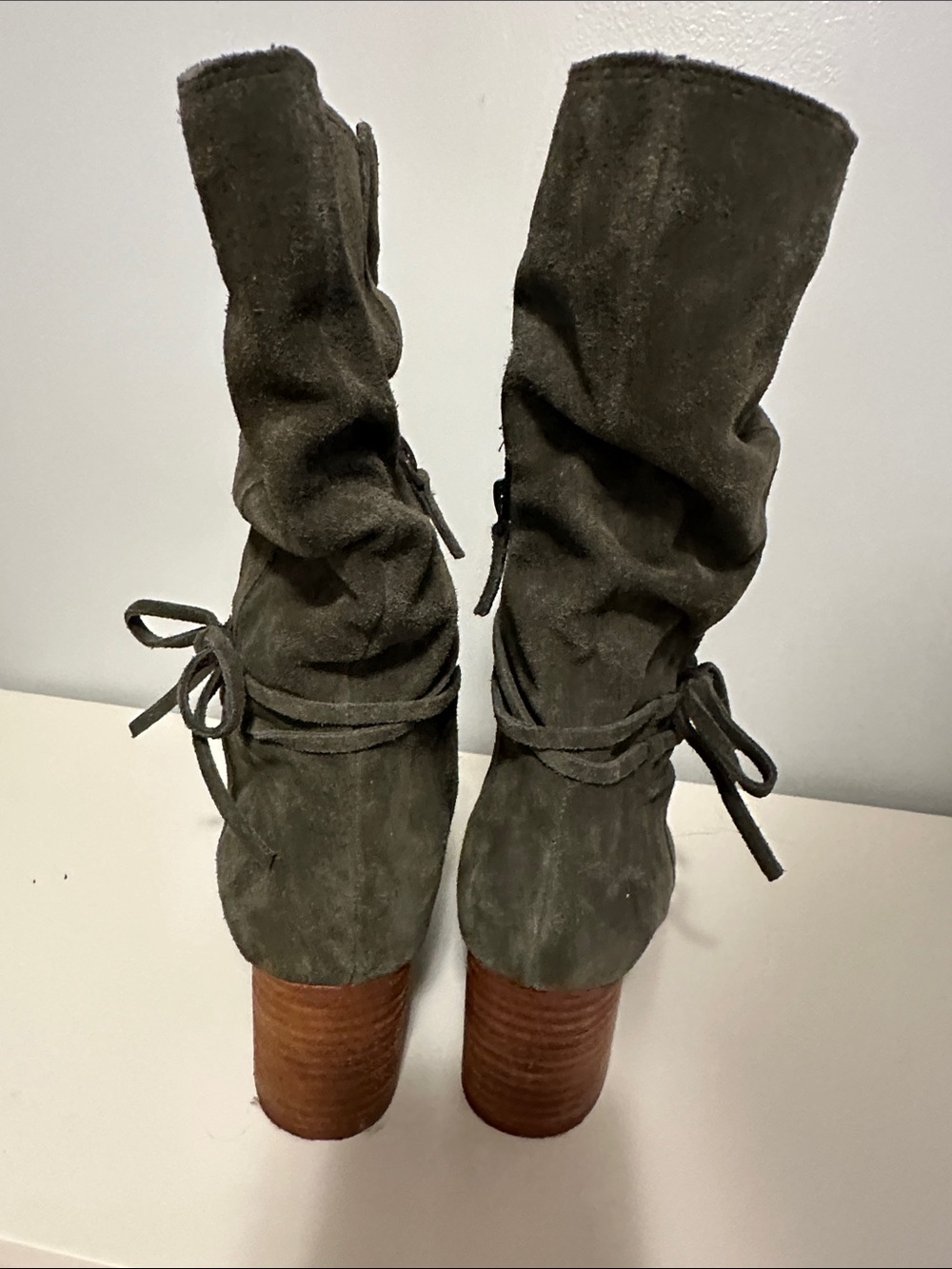 Violet & Red Suede Slouch Boot — Olive Green, Sz 8 - Picture 5 of 11